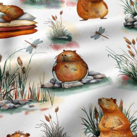 Pamutvászon /  capybara minta fehér alapon