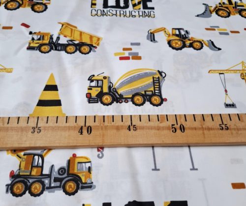 Pamutvászon / sárga munkagépek 240 cm széles 